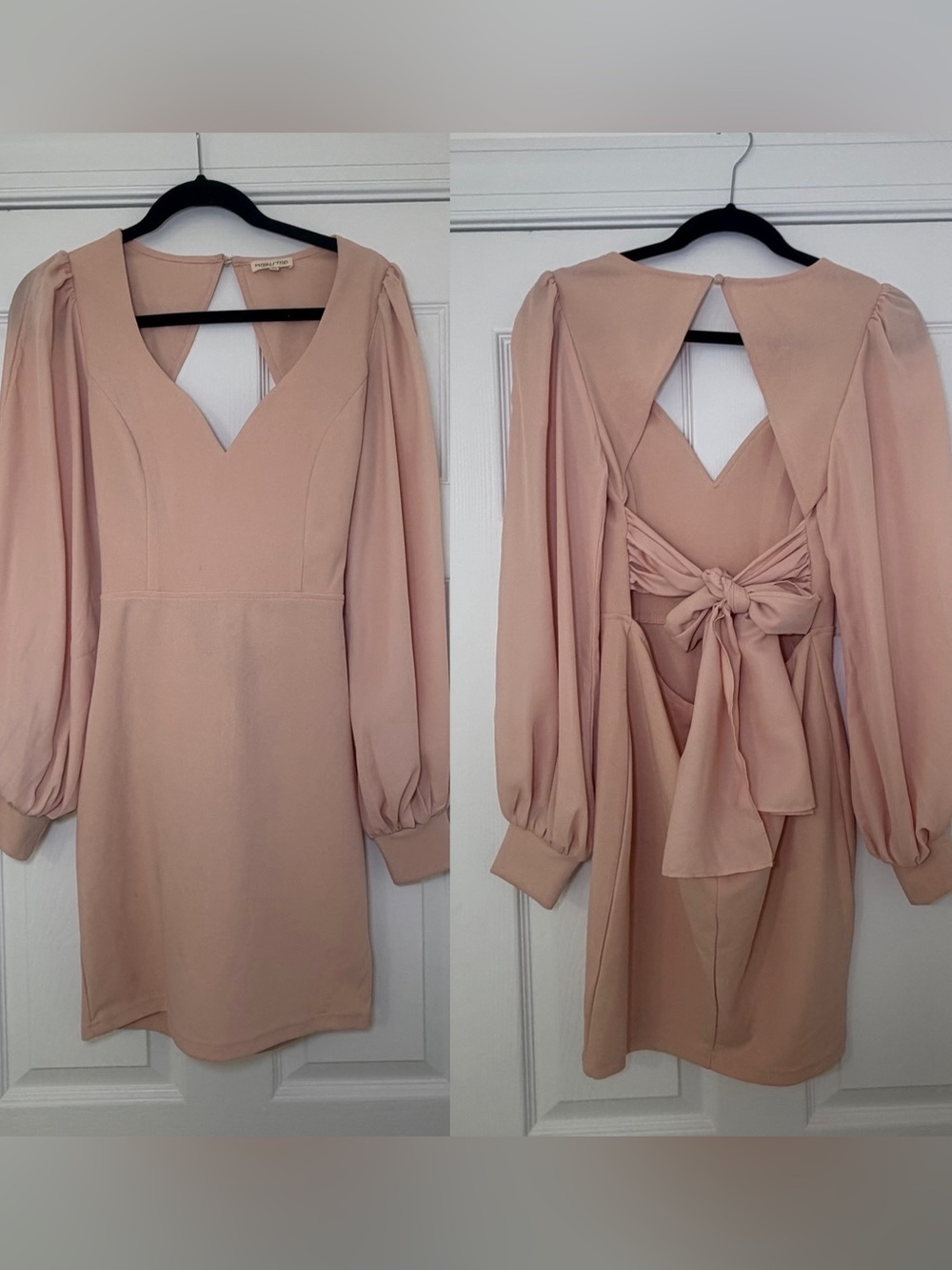 Long-Sleeve Open Back W/ Bow Detail Mini Dress